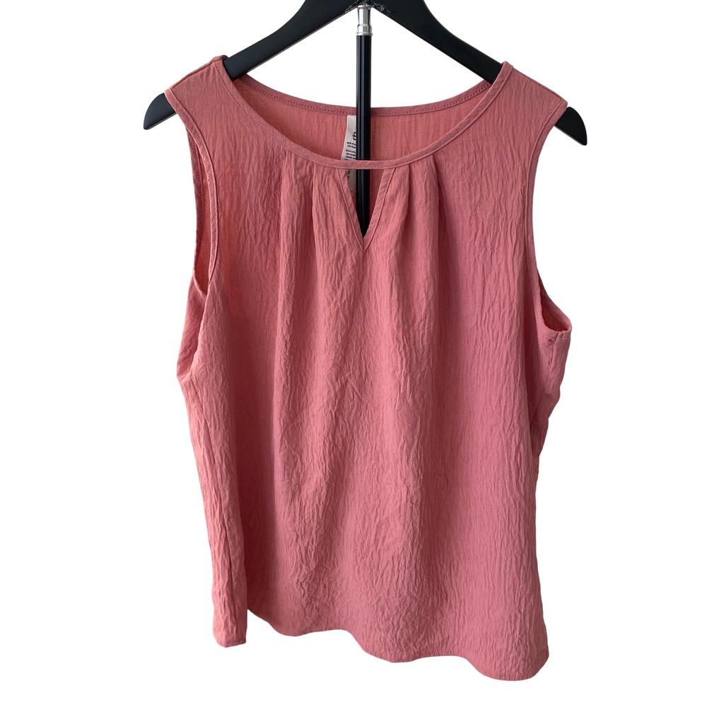 B Rose Pink Crinkle Textured Keyhole Sleeveless Tank‎ Top Large